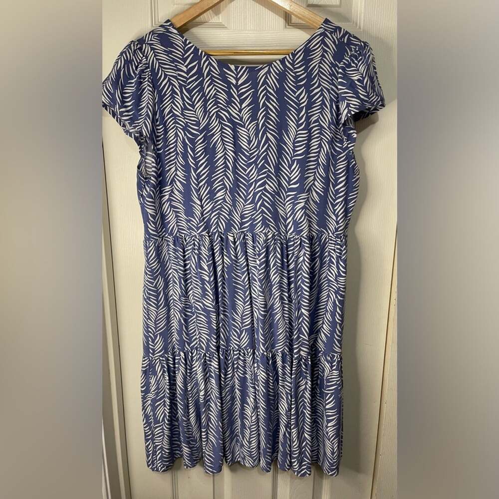 LASCANA Blue and White tiered Beach Bohemian Mini Dress size Medium